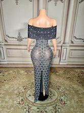 Charming Mermaid Spaghetti Strap Off-The-Shoulder Column Beaded Sleeveless Long Slit Tulle Prom Dresses With Rhinestones